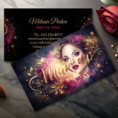 シックガーリーメイクアップアーティストピンクモダン金ゴールドスクリプト 名刺