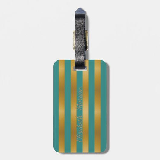 シックガーリーモダンでキラキラした猫 – ストライプ ラゲッジタグ (裏面縦)