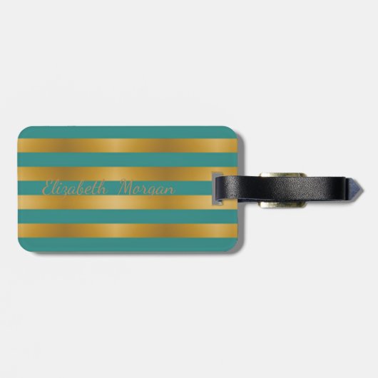 シックガーリーモダンでキラキラした猫 – ストライプ ラゲッジタグ (裏面横)