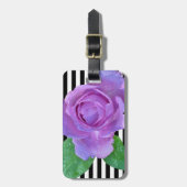 シックガーリーモダンフラワーパープルバラ,ストライプ ラゲッジタグ (正面縦)