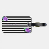 シックガーリーモダンフラワーパープルバラ,ストライプ ラゲッジタグ (裏面横)