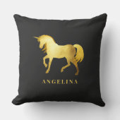 シックガーリーラグジュアリーブラック金ゴールドユニコーンパーソナライズされた クッション (正面)