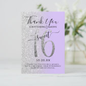 シックガーリーラベンダーシルバーグリッターグラデーションスウィート16 サンキューカード (スタンド正面)