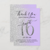 シックガーリーラベンダーシルバーグリッターグラデーションスウィート16 サンキューカード (正面/裏面)