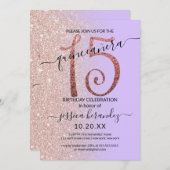 シックガーリーラベンダー金ゴールドグリッターキンセグラデーションーニェラ 招待状 (正面/裏面)