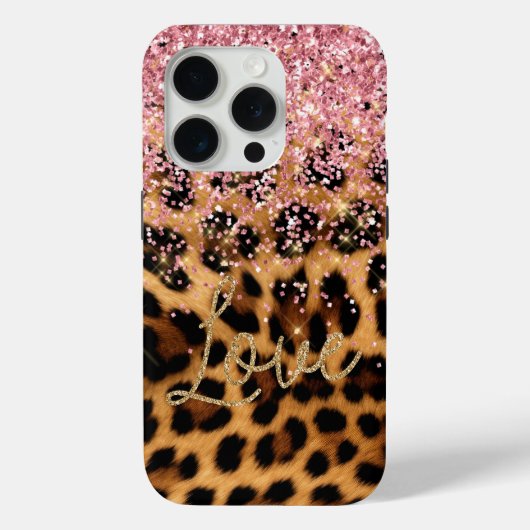 シックガーリーレオパードピンク金ゴールドグリッターラブ Case-Mate iPhoneケース (裏面)