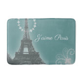 シックガーリーレトロファッションティール(緑がかった色)パリエッフェルタワー バスマット (正面)