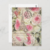 シックガーリーレトロファッションパリエッフェルタワー ポストカード (正面/裏面)