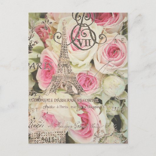 シックガーリーレトロファッションパリエッフェルタワー ポストカード (正面)
