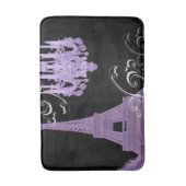 シックガーリーレトロファッションパープルエッフェルタワー バスマット (正面縦)