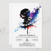 シックガーリー忍者編集可能誕生日 招待状 (正面/裏面)