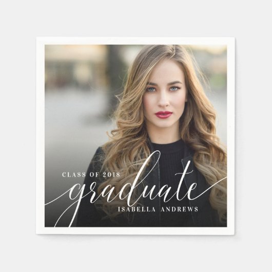 シックガーリー手文字の写真卒業 スタンダードカクテルナプキン (正面)