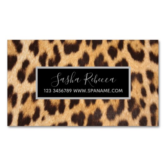 シックガーリー美しいヘアサロンスタイリストleopard print マグネット名刺 (正面)