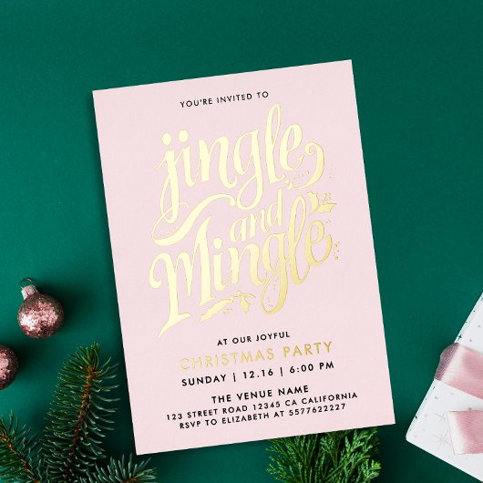 シックガーリー赤面ピンク金ゴールドカクテル書道 箔招待状