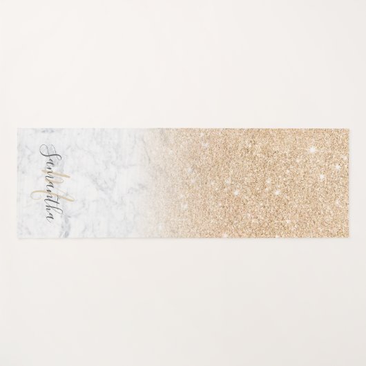 シックガーリー金ゴールドグラデーショングリッター大理石モノグラムの ヨガマット (正面(横))
