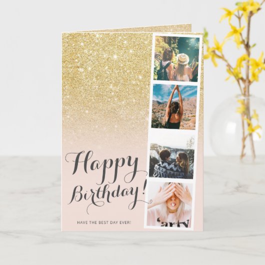 シックガーリー金ゴールドグリッターグラデーションの誕生日 カード (黄色い花)