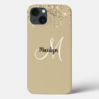 シックガーリー金ゴールドグリッタードリップスモノグラムネームデザイン iPhone 13ケース