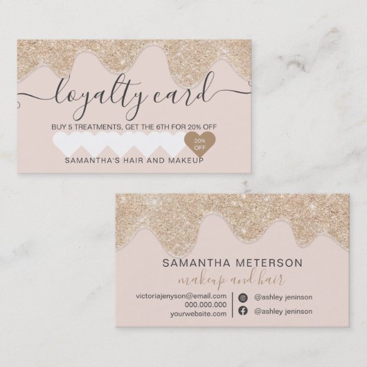 シックガーリー金ゴールドグリッタードリップス赤面ピンク化粧 ロイヤリティカード (正面/裏面)