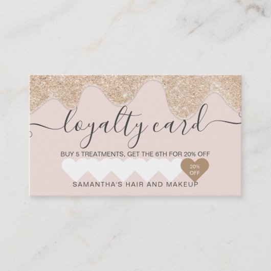 シックガーリー金ゴールドグリッタードリップス赤面ピンク化粧 ロイヤリティカード (正面)