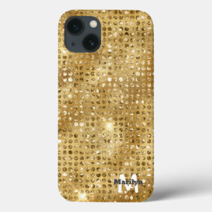 シックガーリー金ゴールドダイヤモンドグリッターモノグラム名 iPhone 13ケース