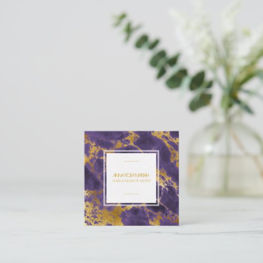 *~*シックガーリー金ゴールドパープルマーブルヘアメイクアップ スクエア名刺 (スタンド正面)
