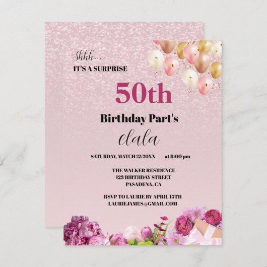 シックガーリー50thサプライズ誕生日パーティーへの招待 ノートカード (正面/裏面)