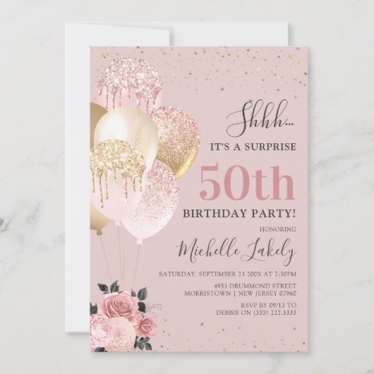 シックガーリー50thサプライズ誕生日パーティー 招待状 (正面)