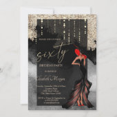 シックガールグリッター60th誕生日 招待状 (正面)