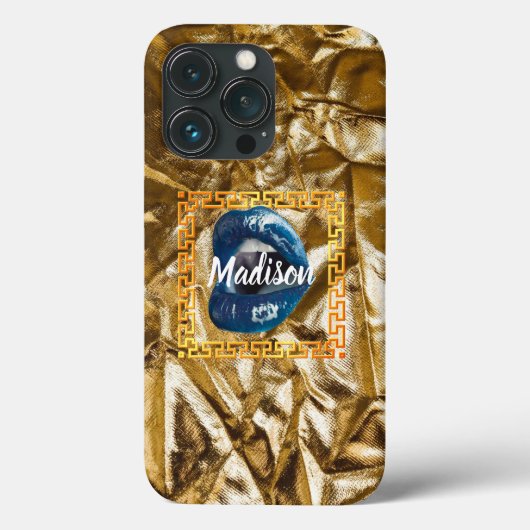 シックガールブルー金ゴールドリップ美しい パーソナライズされた Case-Mate iPhoneケース (裏面)