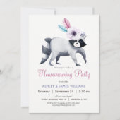 シックガールラクーン引っ越し祝いパーティーパーティー 招待状 (正面)