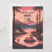 シックキャンピングウォーターカラーパインフォレストブライダルシャワー 招待状 (正面)