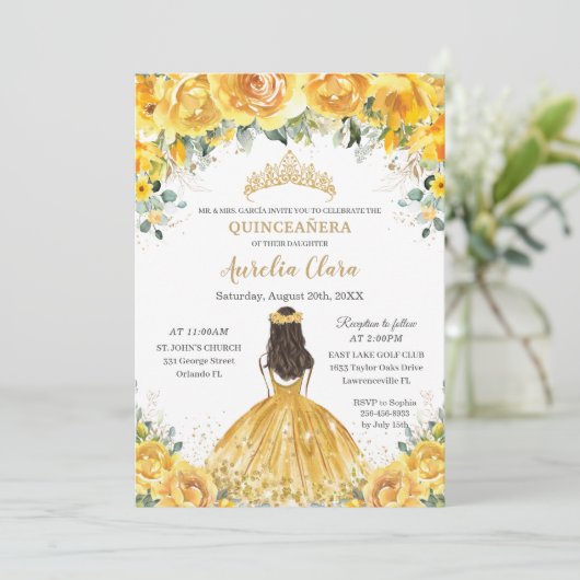 シックキンセアニライエローフローラプリンセス誕生日 招待状 (スタンド正面)