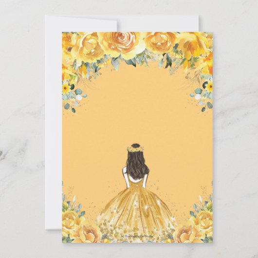 シックキンセアニライエローフローラプリンセス誕生日 招待状 (裏面)