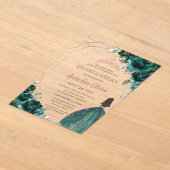 シックキンセアニラエメラルドグリーンフローラバラ金ゴールド アクリル招待状 (レイダウン)