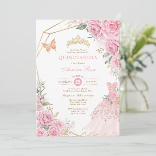 シックキンセアニラピンク金ゴールドバラクラウンプリンセス 招待状 (スタンド正面)