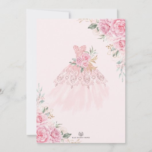 シックキンセアニラピンク金ゴールドバラクラウンプリンセス 招待状 (裏面)