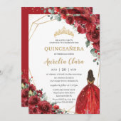 シックキンセアニラレッドフラワーズブラウンフローラプリンセス 招待状 (正面/裏面)