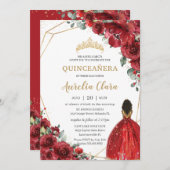 シックキンセアニラレッドフラワーズブラウンフローラプリンセス 招待状 (正面/裏面)