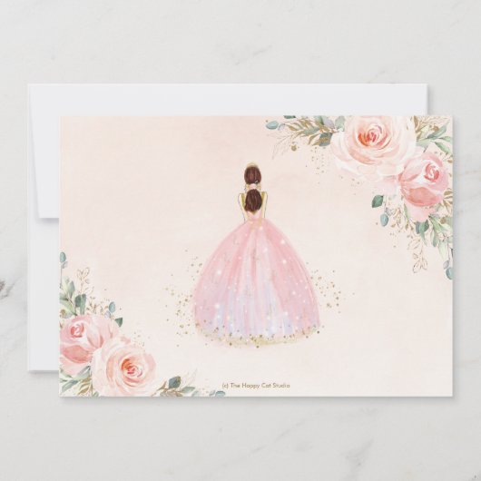 シックキンセアニラ赤面ピンクフローラティアラ誕生日 招待状 (裏面)