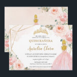 シックキンセアニラ赤面ピンクフローラブロンド15アノス 招待状<br><div class="desc">文字のスタイルと配置をさらに再調整し、フォーマットするにはカスタマイズ、単にitボタンを押すだけで簡単かつ迅速に独自の言葉を使用して、この素敵なキンセニェラの招待をパーソナライズ。一致するアイテムをストアで利用可能！ハッピーキャットスタジオ</div>