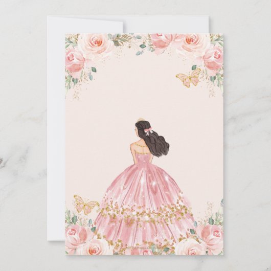 シックキンセアニラ赤面ピンクフローラ金ゴールドプリンセス 招待状 (裏面)