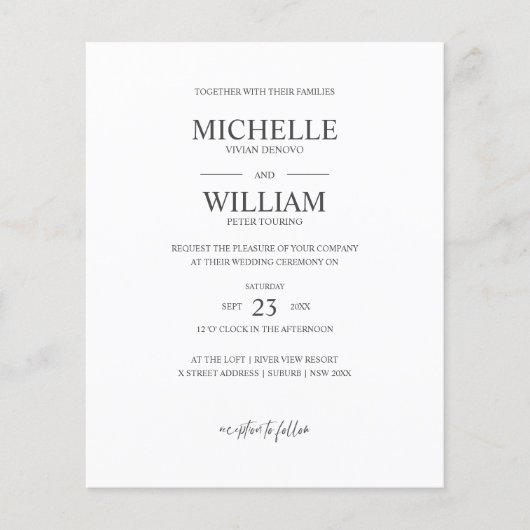 シッククラシックなエレガントプレーン結婚バジェット (正面)