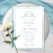シッククラシックなモノグラムシーガラスウォーター結婚カラー 招待状