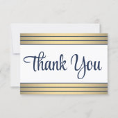 シッククラシックネイビー青金ゴールドスストライプクリプエレガントト サンキューカード (正面)