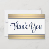シッククラシックネイビー青金ゴールドスストライプクリプエレガントト サンキューカード (正面)