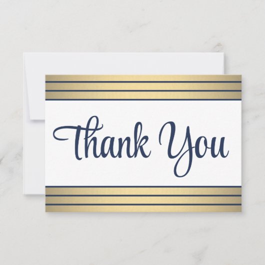シッククラシックネイビー青金ゴールドスストライプクリプエレガントト サンキューカード (正面)