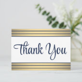シッククラシックネイビー青金ゴールドスストライプクリプエレガントト サンキューカード (スタンド正面)