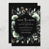 シッククラシックフローラセージ結婚グリーン セーブザデート (正面/裏面)