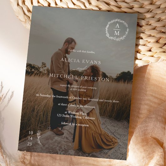 シッククラシックフローラモノグラム白結婚の写真 招待状