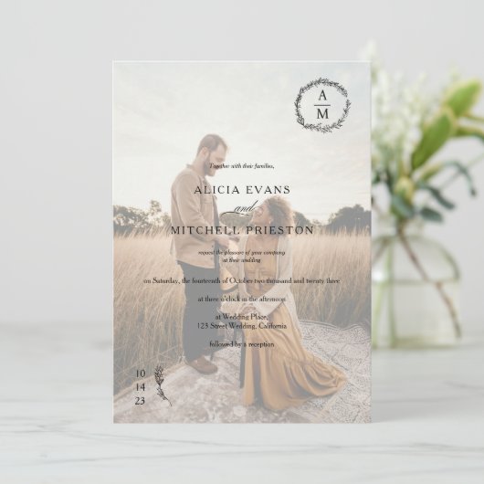 シッククラシックフローラモノグラム結婚ブラックの写真 招待状 (スタンド正面)